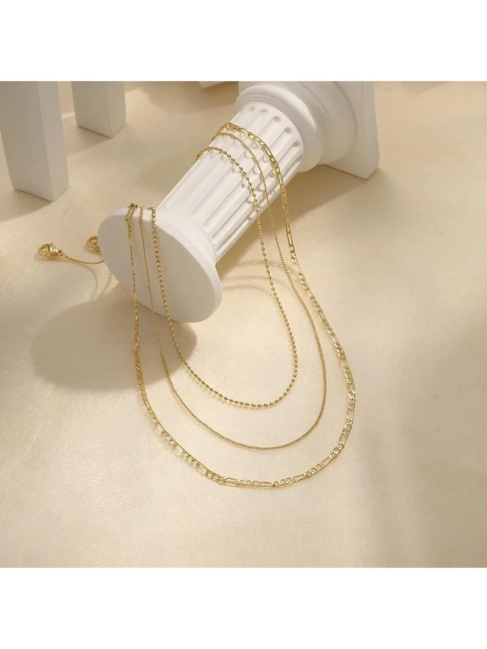Women's Bead Cuban Gold Non Tarnish Chunky 14k Gold Plated Layered Necklaces - Picture 6 of 7